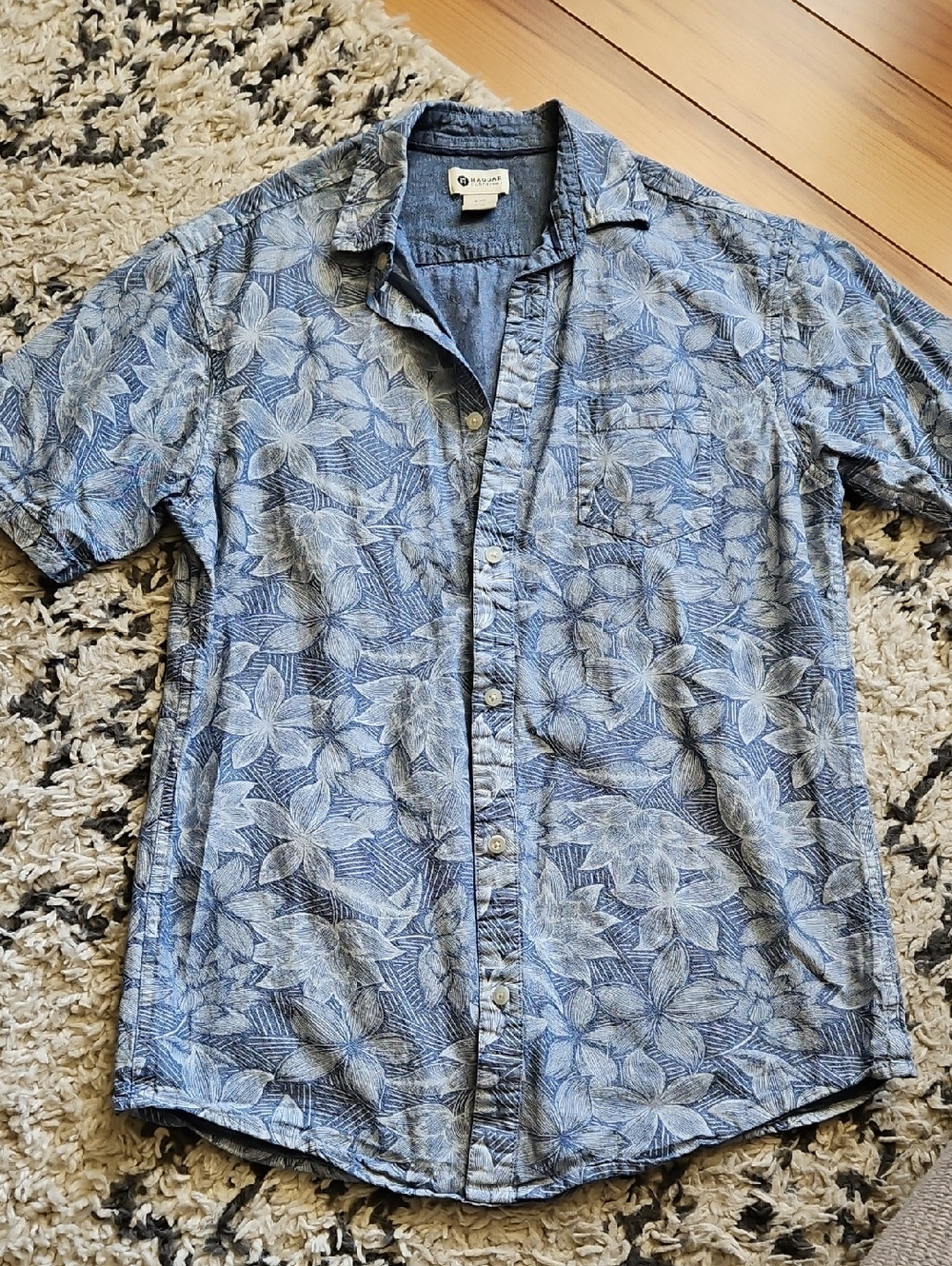 Haggar Blue Floral Short-Sleeve Button-Down Shirt